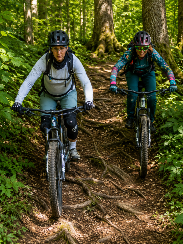 Frauen stärken ihre MTB Fahrtechnik in kleiner Gruppe – persönliches Coaching bei Rosenheim